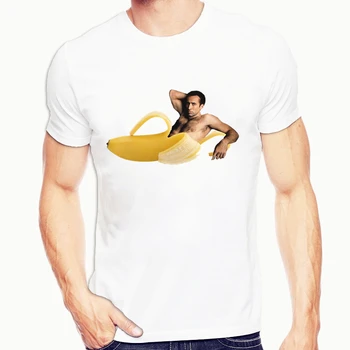 Poletje Smešno Nicolas Cage V Banana T-shirt za Moške Hipster Tee T Majica Kratek Rokav Vrhovi Mens Bela Ustvarjalni Vrh Tee