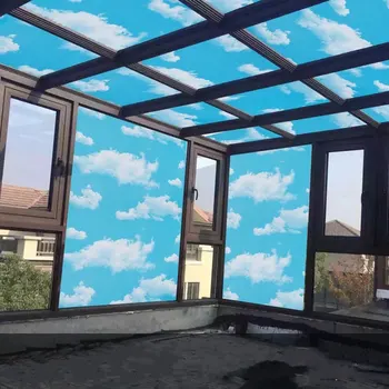 Vitraž okna film nalepke neba in oblakov motnega Strehi balkon PVC zaščita zasebnosti Samolepilne dekorativne 60*200 cm