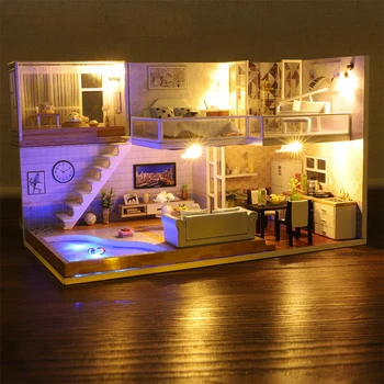 Cutebee DIY Hiša Miniaturni s Pohištvom LED Glasba Prah Cover Model Gradnike, Igrače za Otroke, Casa De Boneca J16