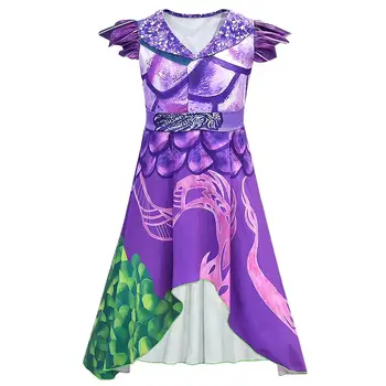 Otrok Dekleta Mal Potomci 3 evie Cosplay Vijolična Obleka, Kostum 3D Tiskanih Kostum Otroci odraslih Halloween party Maškarada oblačila