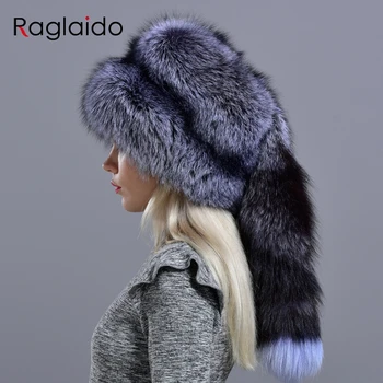Raglaido pravi lisica krzno klobuki za ženske zimskih modnih stilsko ruske debel toplo beanie klobuk naravnih puhasto krzno klobuk z repom