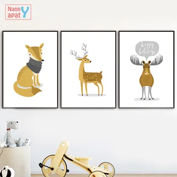 Nordijska Minimalistično Dekoracijo Doma Elk Živali Plakati Pero Regrat Platno Slikarstvo, Dnevna Soba, Spalnica Wall Art Slike