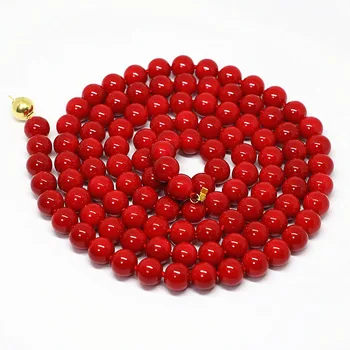 Občutljivo imitacije rdeče korale krog kroglice ogrlica 8,10,12 mm lepa ženska stranka, prileganje oblačila, dolge verige nakit 36inch B1488