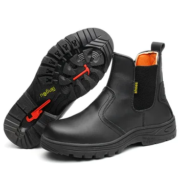 Znana blagovna znamka moških velik obseg varnostne škornje jekla toe zajema delovni čevlji pravega usnja chelsea zagon platforme delavec gleženj botas