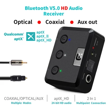Optični Koaksialni Brezžična tehnologija Bluetooth 5.0 HD Avdio Sprejemnik aptX HD 3.5 mm Aux Bluetooth Sprejemnik Adapter za Avto Zvočniki MR235PRO