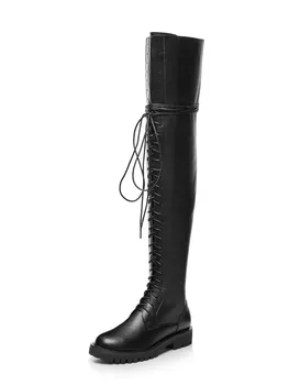 MORAZORA 2020 vroče prodajo nove blagovne znamke ženske škornji pravega usnja solid black nad kolena krog toe čevlji z nizko peto, zimski čevlji