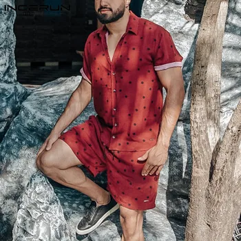Moški Kompleti Polka Dot Tiskanja Ulične River Majica Kratek Rokav Plaža Hlače Dihanje Casual Moški Hawaiian Obleke S-5XL INCERUN