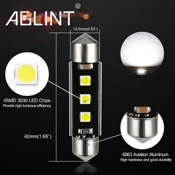 AGLINT 2PCS Festoon LED Žarnice 41mm 42mm C5W C10W Avto Dome LED Luči Canbus Ni Napake Notranja Branje Zemljevida Lučka Bela, 6000k 12V