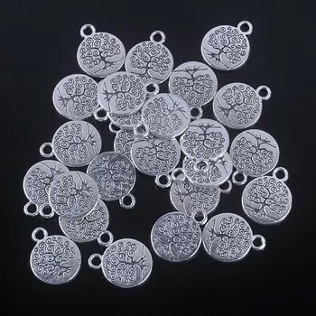 60pcs/veliko premera 15 mm antique silver plated cinkove zlitine čare majhnosti drevo življenja čar za DIY zapestnica & ogrlica