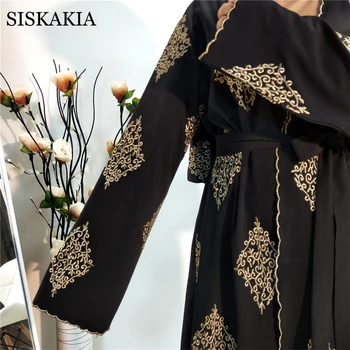 Dubaj Kimono Abaya Črno Zlato Nit Vezene arabski Musliman, turške Jopico Haljo Letnik Etnične Islamska Oblačila za Ženske