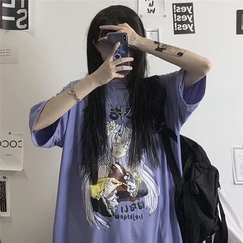 NiceMix sladko punk majica s kratkimi rokavi ženske poletje 2020 korejski ins Japonski Harajuku slog vroče anime tisk svoboden študent majica kratek rokav