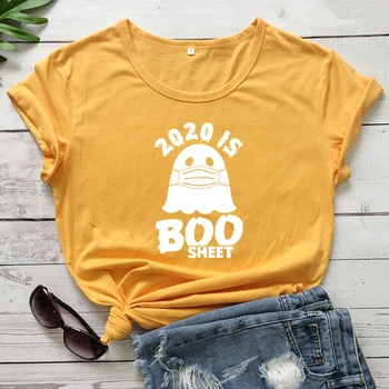 Do leta 2020 Je Boo Stanja T-shirt Smešno Ženske Halloween 2020 Karanteno Tshirt Camiseta Srčkan Duha, ki je Nosil Masko Graphic Tee Shirt Vrh