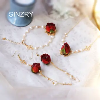 SINZRY edinstveno original ročno izdelan nakit letnik naravni biser konzervirane rose cvet, čar chokers ogrlica, zapestnica nakit set