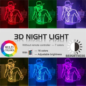 Anime Enem Kosu Portgas D Ace 3d Iluzije Noč Svetlobe Led Barva Spreminja, Nočna za Otroka, Spalnica Dekoracijo Kul USB Lučka
