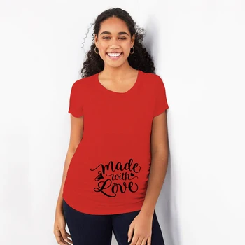 Narejen z Ljubeznijo Smešno Porodniškega T-shirt Plus-size Nosečnosti Kratek Rokav T Shirt Trendy Mama Noseča Ženska Moda Priložnostne Tees