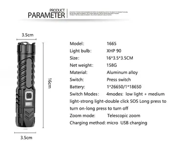 Najnovejši Močan XHP90.2 Svetilko USB Polnilne Taktično Svetilko Led Zasilna Svetilka za Kampiranje Flashlamp Uporabo 18650 Baterijo