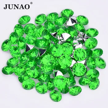 JUNAO 2 3 4 6 8 10 mm Svetlo Zeleni Diamant Okrasnih Pointback Kristali Kamni Akril Strass Nohtov Draguljev Stud Uhan Dekoracijo