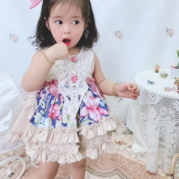 Otrok Royal Lolita Obleke 2pcs Baby Dekle Španija Cvetlični Obleka za Malčke Rojstni dan, Krst Žogo Halje Malčka Dekleta Boutique Frocks