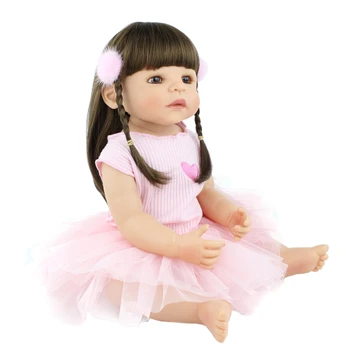 55 cm Polni Silikona Prerojeni Baby Doll Igrača Za Dekle Roza Obleko Vinil Princesa Malčka Dojenčki Dekle Kopanje Bebe Igrača Otroci Darilo za Rojstni dan