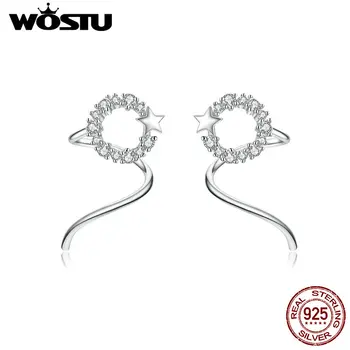 WOSTU Resnično 925 Sterling Silver Star Surround Uhani Jasno Cirkon Za Ženske korejski Earings Modni Nakit 2019 CQE637