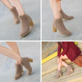 HEFLASHOR Ženske Škornji Zimski 2020 Moda Antilop Usnje, usnjeni Čevlji z Visoko Peto Čevlje Dame Gleženj Škornji Za Ženske Dropshipping