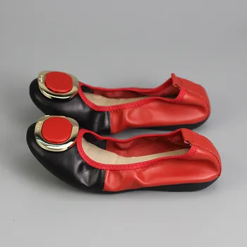 2020 Pomlad Nov Slog Žensk Balet Stanovanja Pravega Usnja Plitvo Usta Lady Loafers Čevlji Krog Toe Udobno Ravno Ženske Čevlje