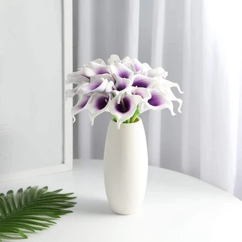 24Pcs Umetno Calla Lily Cvetje za DIY Poročne Poročni Šopek Centerpieces Doma Dekor(Vijolična v Beli barvi)
