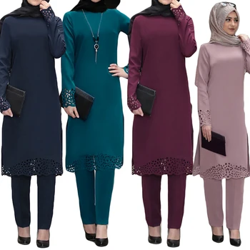 2 Kosa Muslimanskih Set Ženskih tam kaftan Islamska Oblačila Abaya Velikosti Arabski Abaya Moda Priložnostne Skromno Muslimanskih Haljo Obleko za Ženske