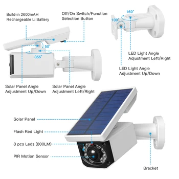 Ponaredek Fotoaparat Sončne Energije na Prostem Simulacije Dummy Kamera Nepremočljiva Varnosti CCTV Nadzor Bullet Z Utripajoče LED Luči