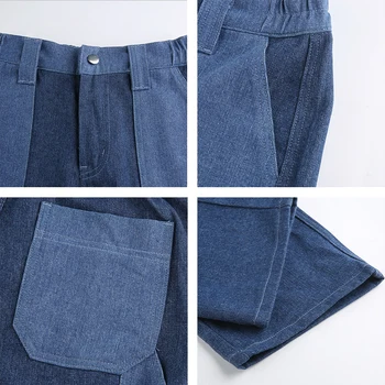 Ulične Patchwork Blue Ženska Jeans 2020 Jeseni Visoko Pasu Dolge Ravne Cargo Hlač Denim Y2K Hlače Ženske Harajuku Capris