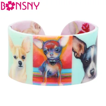 Bonsny Plastičnih Lep Chihuahua Pes Bangles Zapestnice Indijski Moda Obrti Nakit Za Ženske Dekle Dame Novosti Oprema Za Hišne Živali