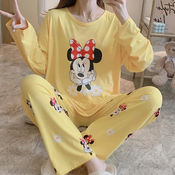 2pcs Disney Pižame Določa Bombaž Srčkan Risanka Mickey Minnie Dumbo Veverica Medved Sleepwear Polka Dot Hlače Domov Oblačila Nightgown