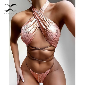 Povodcem kopalke Kača bikini komplet Roza Brazilski bikini tangice Čipke kopalke ženske 2020 Poletje kopalcev Nove ženske kopalke