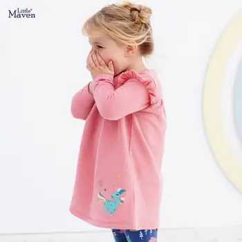 Malo maven otroci dekleta blagovne znamke jeseni otroška obleka dojencek dekliška oblačila, Bombaž roza malčka živali aplicirano punca obleke S0846