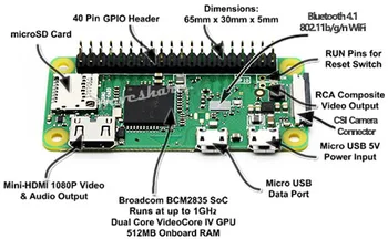 Raspberry Pi Nič WH (vgrajen WiFi,pre-vgrajena glave)Tipa E,Micro SD,za izmenični Tok,2.13 palčni e-Knjiga KLOBUK,Osnovne Komponente