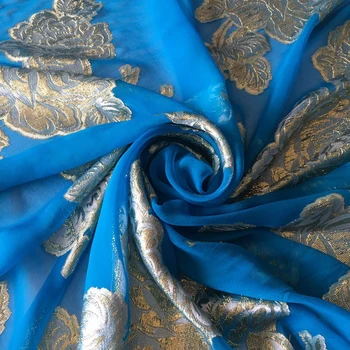 Svila cut svile gaza novo mulberry svile peony, modra, roza in zlato nit, dve-barve obleko tkanine izbor