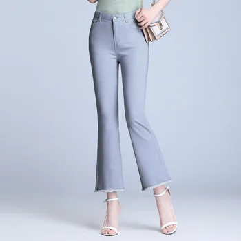 Nova visoko pasu jeans hlače bele Denim flare hlače ženske hlače priložnostno divje Slim Tassel flare hlače ženske hlače