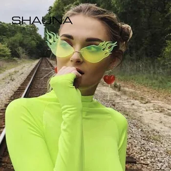 SHAUNA Moda Ogenj sončna Očala Ženske blagovne Znamke Oblikovalec Neon Zelena Ocean Film Rimless Odtenki UV400