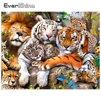 EverShine Diamond Vezenje Živali Diamond Slikarstvo Navzkrižno Šiv Tiger Ročno Diamond Mozaik Sliko Nosorogovo Doma Dekor