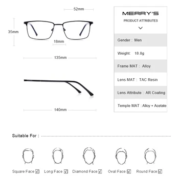 MERRYS DESIGN Moških Recept Očala Moda Kvadratnih Kratkovidnost Očala Moški Poslovni Slog Okvirji Optičnih Očal S2016PG