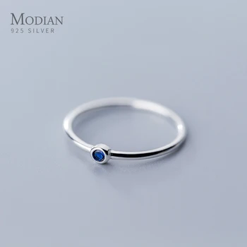 Modian 2020 Novo Pristno 925 Sterling Srebro Preprost Navy Blue Crystal Ring za Ženske Modni Minimalističen Obroč Fine Nakit, Dragulji,