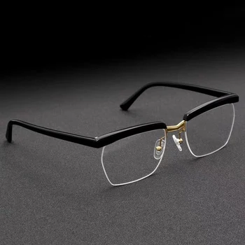 Visoko kakovost Tom Hardy Klasične filmske Legende Acetat S Kovinskimi Očala Moških Pol Okvir Optičnega Recept Očala