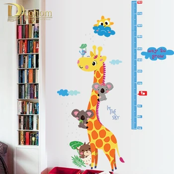 Cartoon Živali Žirafa Koala Višina Ukrep Vladar Stenske Nalepke Baby Otroci Soba Home Decor Art Plakat DIY Stene Decals je Ozadje