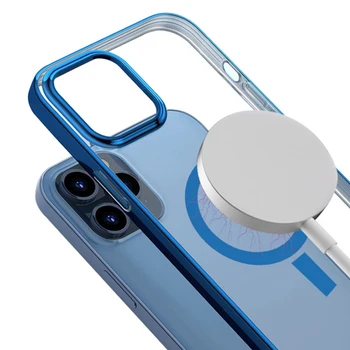 Mgnetic Primeru Za iPhone 12 Pro Polnilnik Zaščitna torbica Za iPhone 12 Max Pro Mini Brezžični Polnilnik Funda Prozorno Tanke Capas