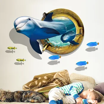 Podvodni Svet Dolphin Stenske Nalepke, Dnevna Soba Ozadju Nalepke Muraux Doma Dekor Adesivo De Parede 3D