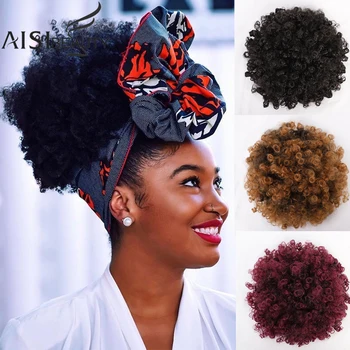 AISIBEAUTY Afro Puff Lase Kratke Kinky Kodraste Chignon Lase Razširitve Sintetičnih Puff Afro Figo Ovijte Vrvico Hairpiece za Ženske