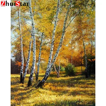 5D Diamond Slikarstvo scensko jeseni Diamond Vezenje rumena drevo, Polno Vaja Kvadratnih Sliko Nosorogovo Dekoracijo XY1