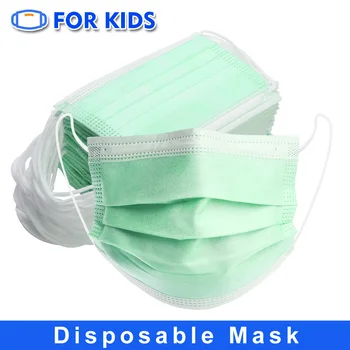 10-200pcs Otroci Otrok Zeleno Masko za Enkratno uporabo Masko 3 Plasti Meltblown Earloops Dustproof Usta Maske, Zaščitna Mascarillas