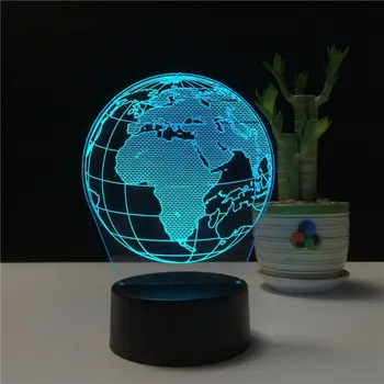 Ustvarjalne Zemlji Svetu 3D Holograma akril 7 Barvo Postelji Spalnica Lučka Luz De LED Lučka USB Noč Svetlobe Decoracao Casa Lampka