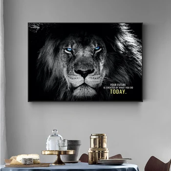 Črna Lions Pismo Navdih Umetniško Platno Slikarstvo Živali Motivacijske Ponudbo, Plakati, Tiskanje Wall Art Slike za dnevno Sobo